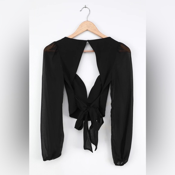 NWT Lulus Say it Again Black Tie-Back Long Sleeve Crop Top - Picture 4 of 7